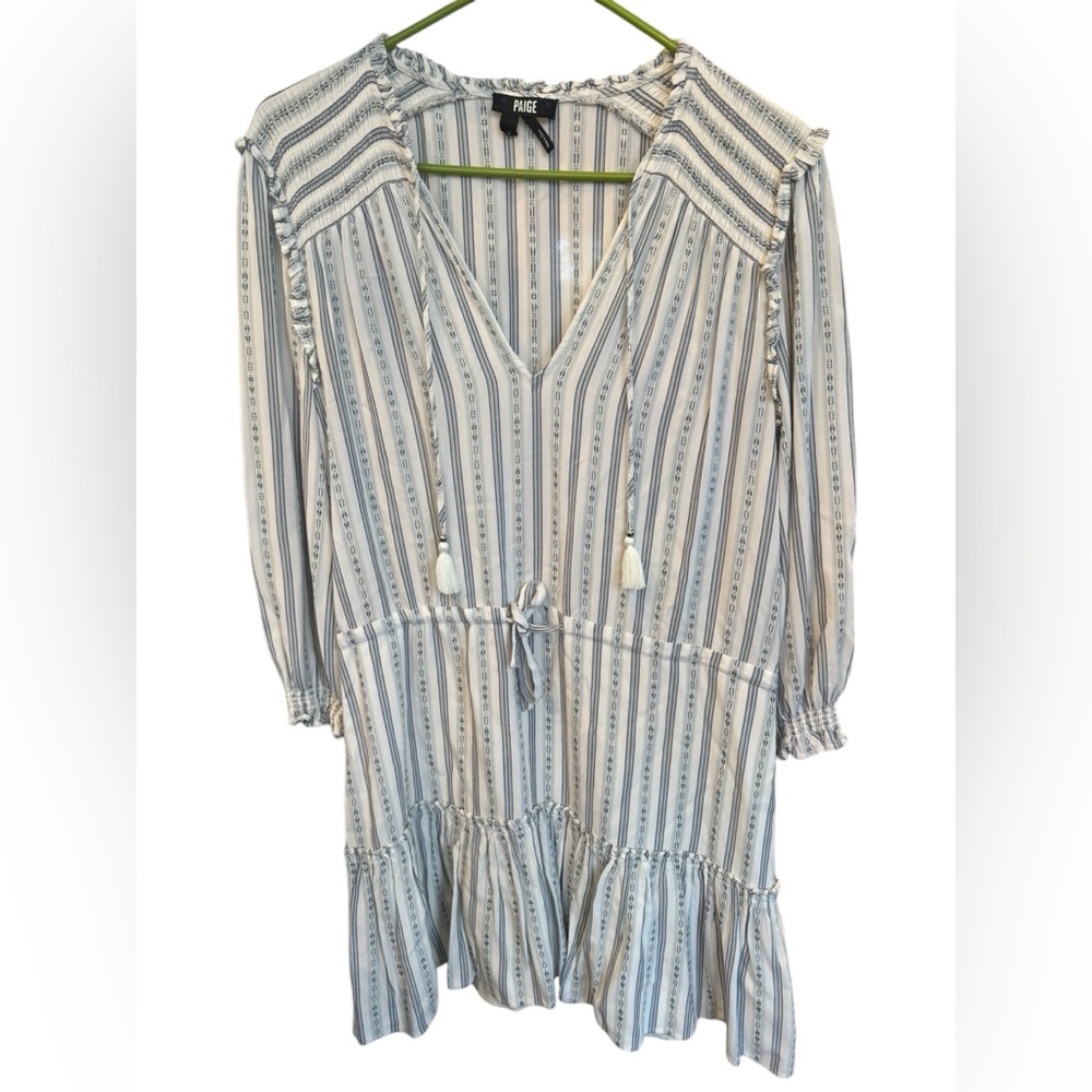 PAIGE Kaylynn Stripe Tie Neck Ruffle Dress in Arona‎ Multi Women’s Size Small